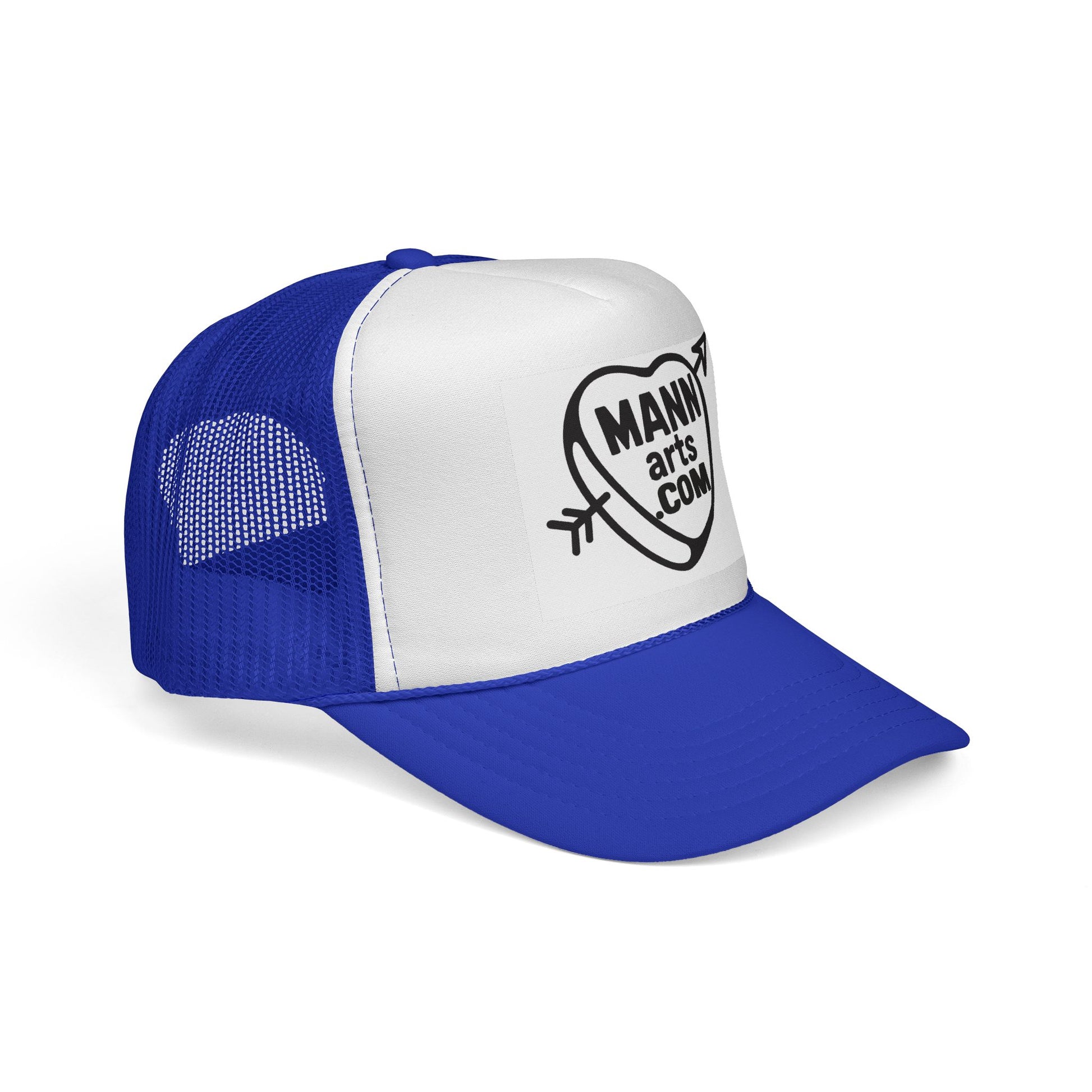 Patriotic Trucker Cap with MANNarts Logo — Retro Red White & Blue Mesh Hat
