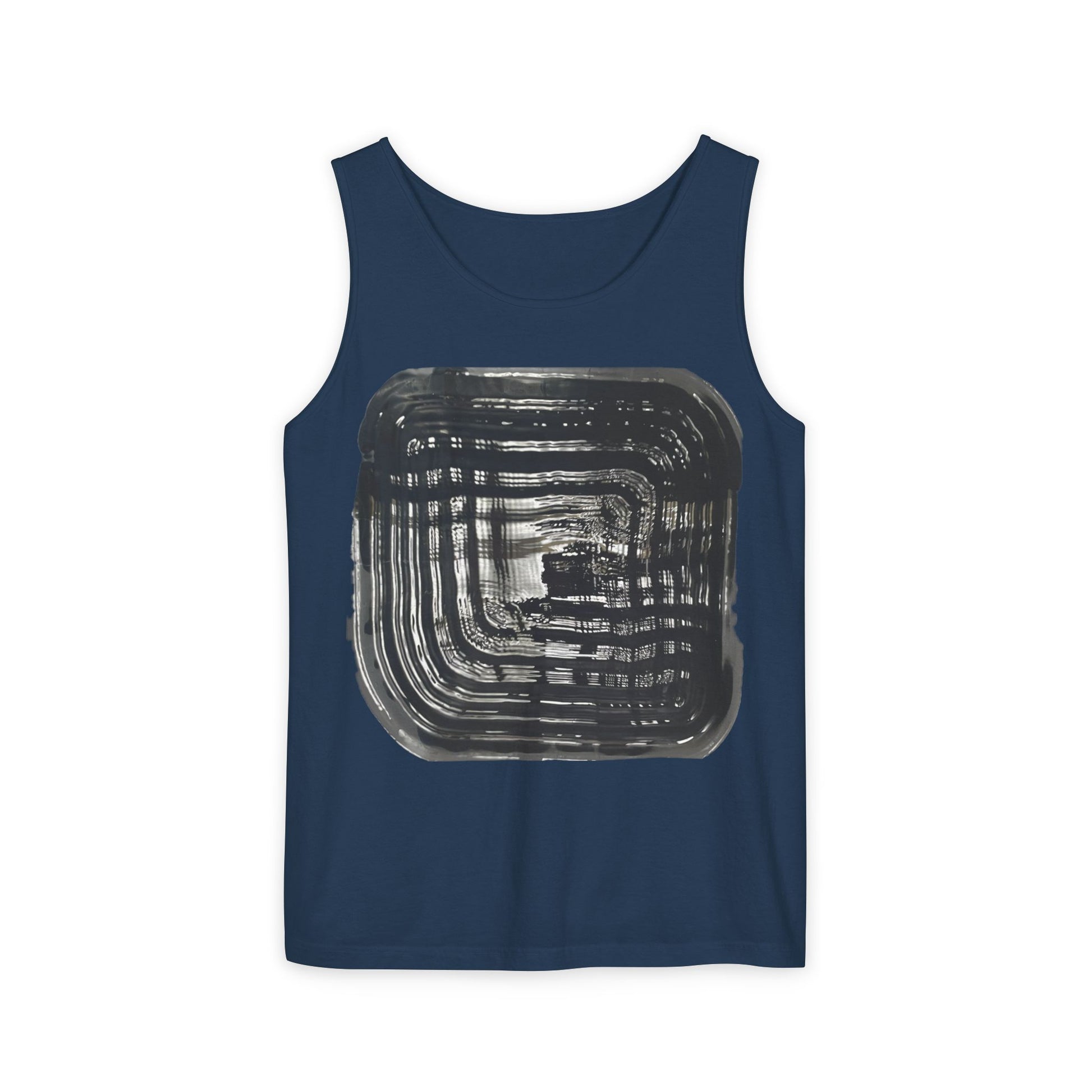 Abstract Ink Square Tank Top — Minimalist Black Brushstroke Design