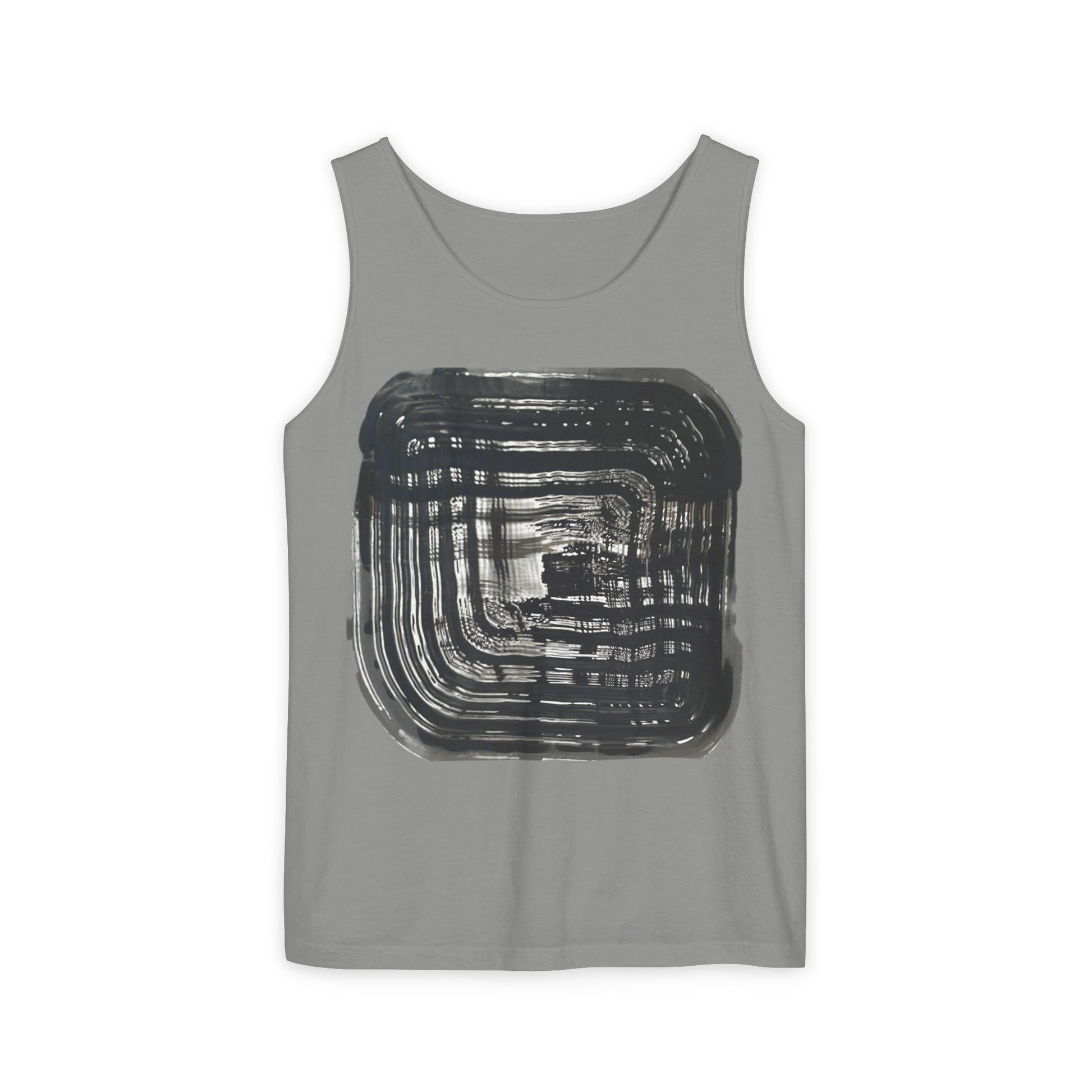 Abstract Ink Square Tank Top — Minimalist Black Brushstroke Design