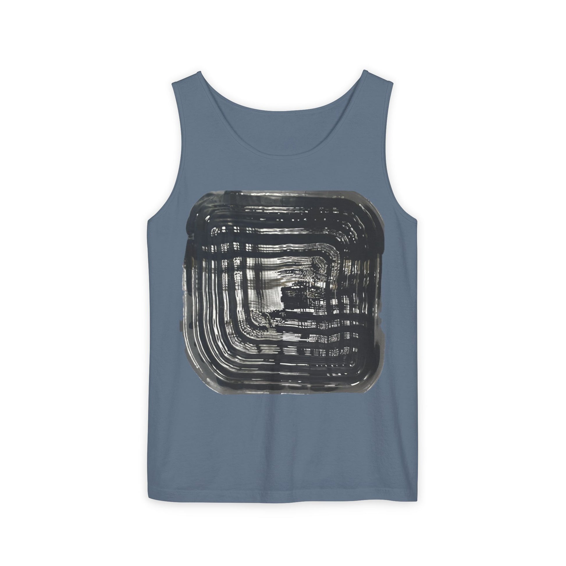 Abstract Ink Square Tank Top — Minimalist Black Brushstroke Design