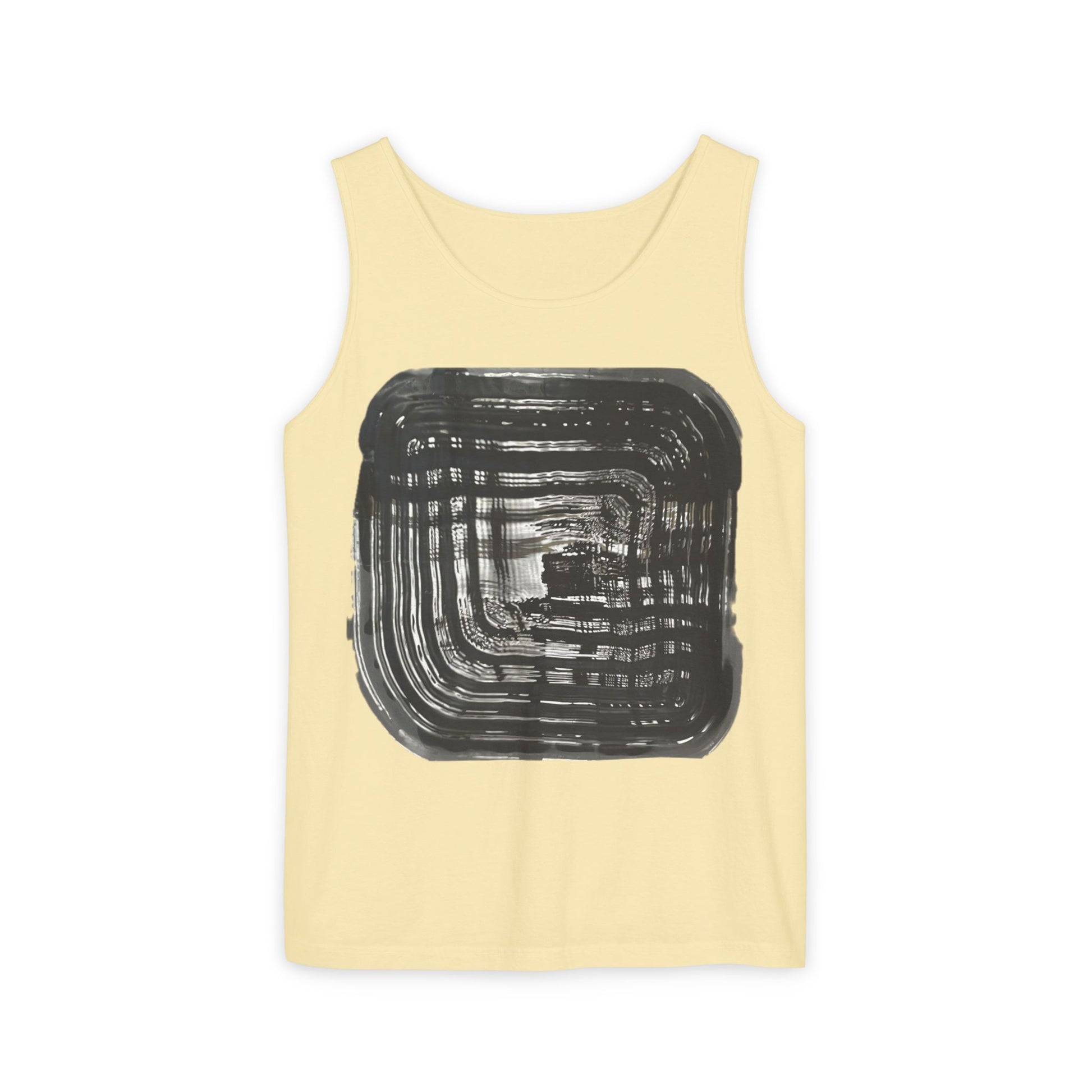 Abstract Ink Square Tank Top — Minimalist Black Brushstroke Design