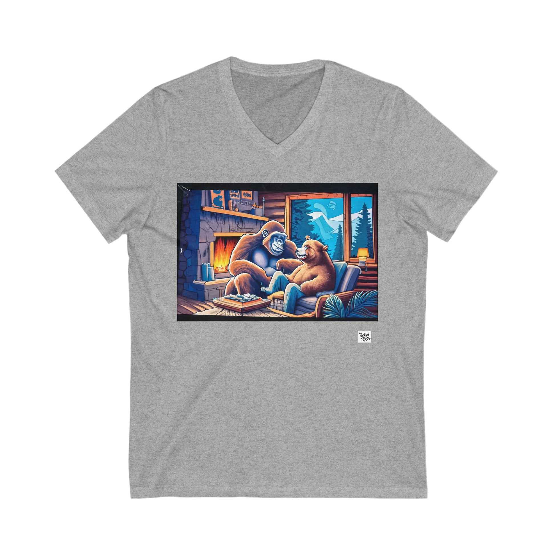 Gorilla and bear enjoying the weekend at the cabin - V-Neck