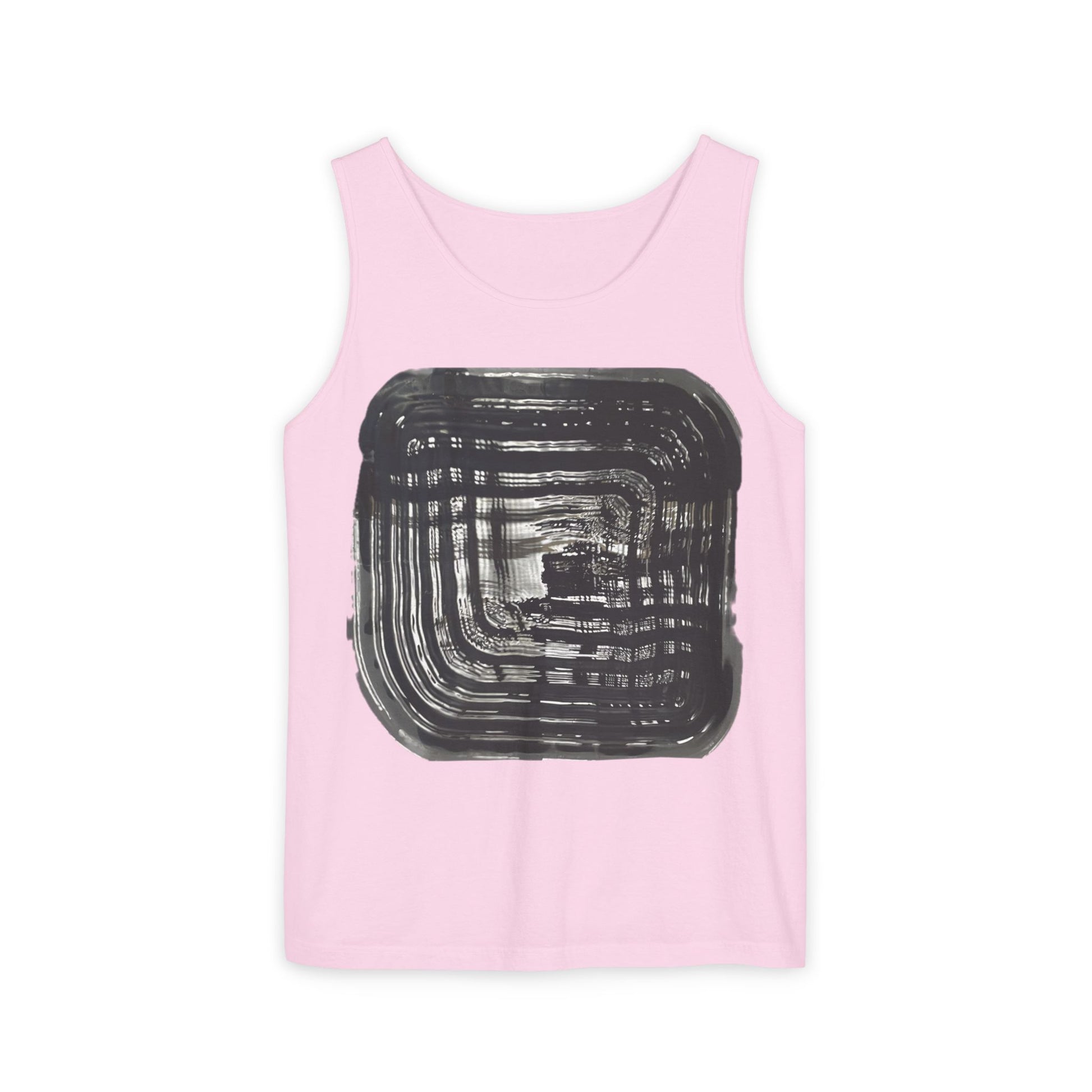 Abstract Ink Square Tank Top — Minimalist Black Brushstroke Design