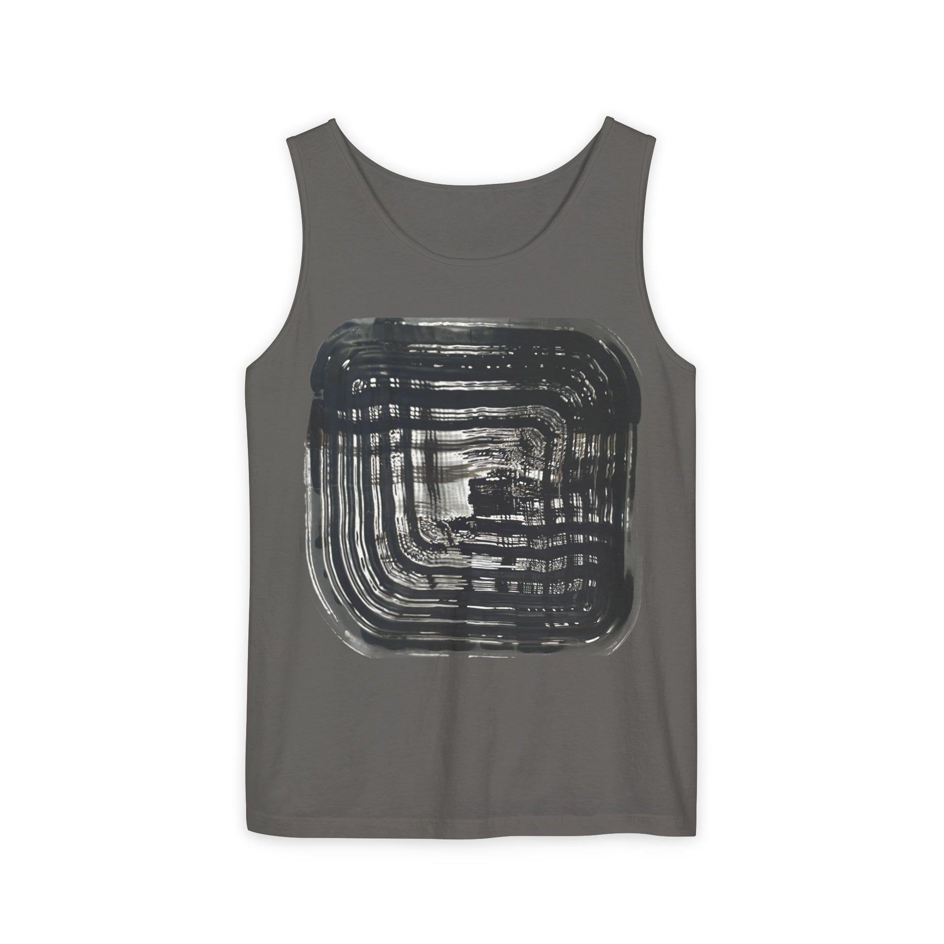 Abstract Ink Square Tank Top — Minimalist Black Brushstroke Design