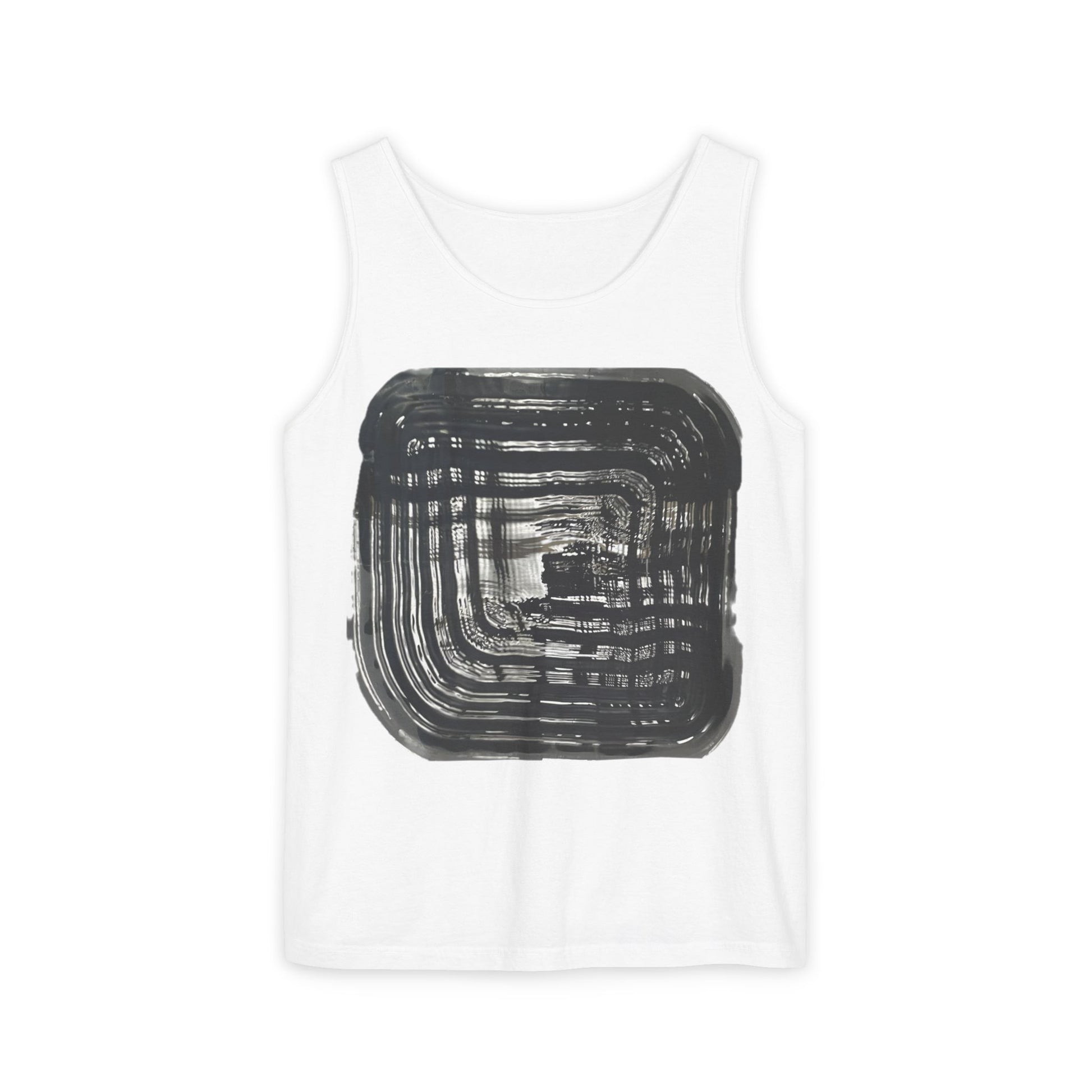 Abstract Ink Square Tank Top — Minimalist Black Brushstroke Design