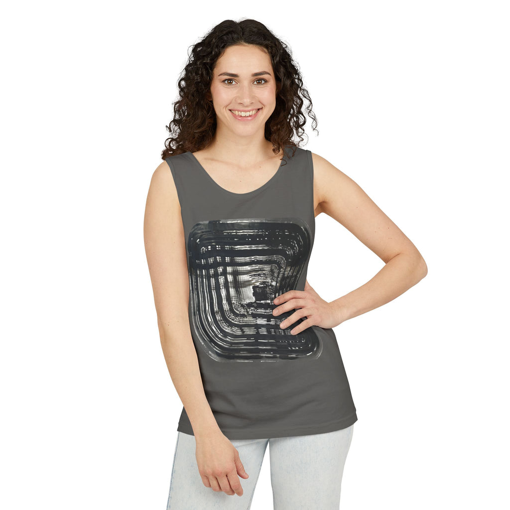 Abstract Ink Square Tank Top — Minimalist Black Brushstroke Design