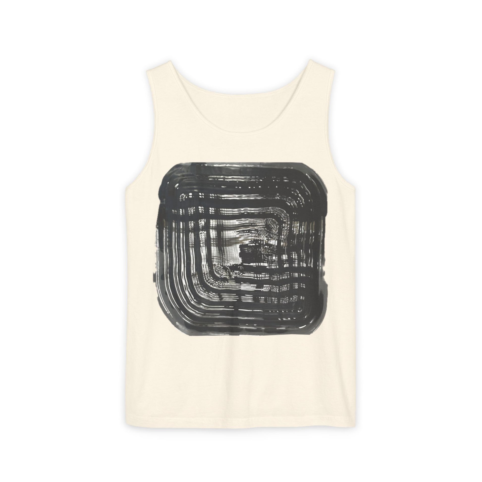 Abstract Ink Square Tank Top — Minimalist Black Brushstroke Design