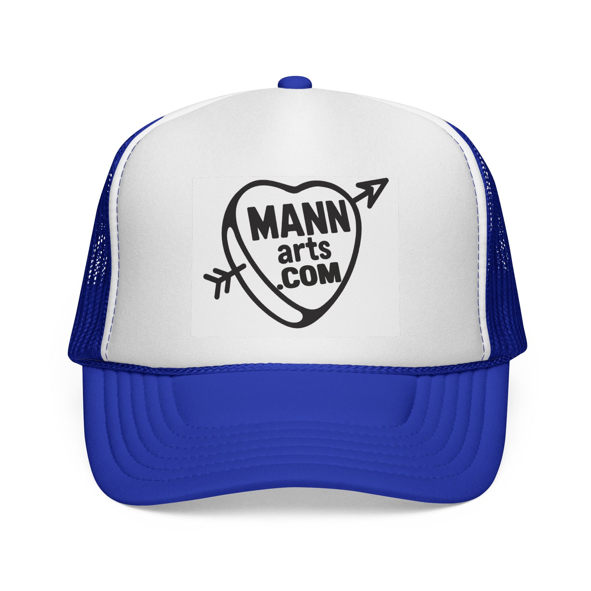 Patriotic Trucker Cap with MANNarts Logo — Retro Red White & Blue Mesh Hat